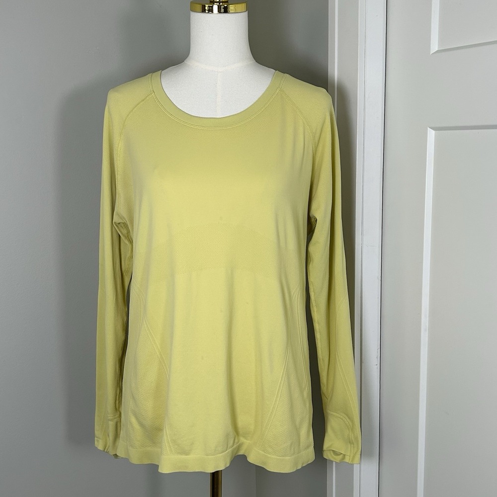 Athleta‎ Momentum Top Womens 1X Yellow Seamless Thumbhole Long Sleeve Shirt